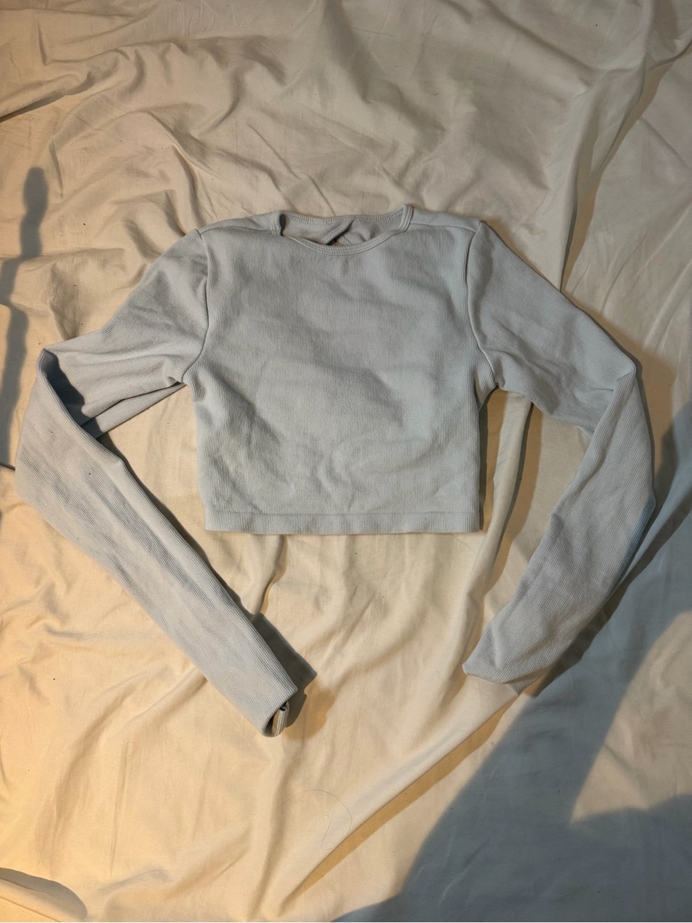 Cropped Long-Sleeve Ribbed Gym Top - Light Blue
